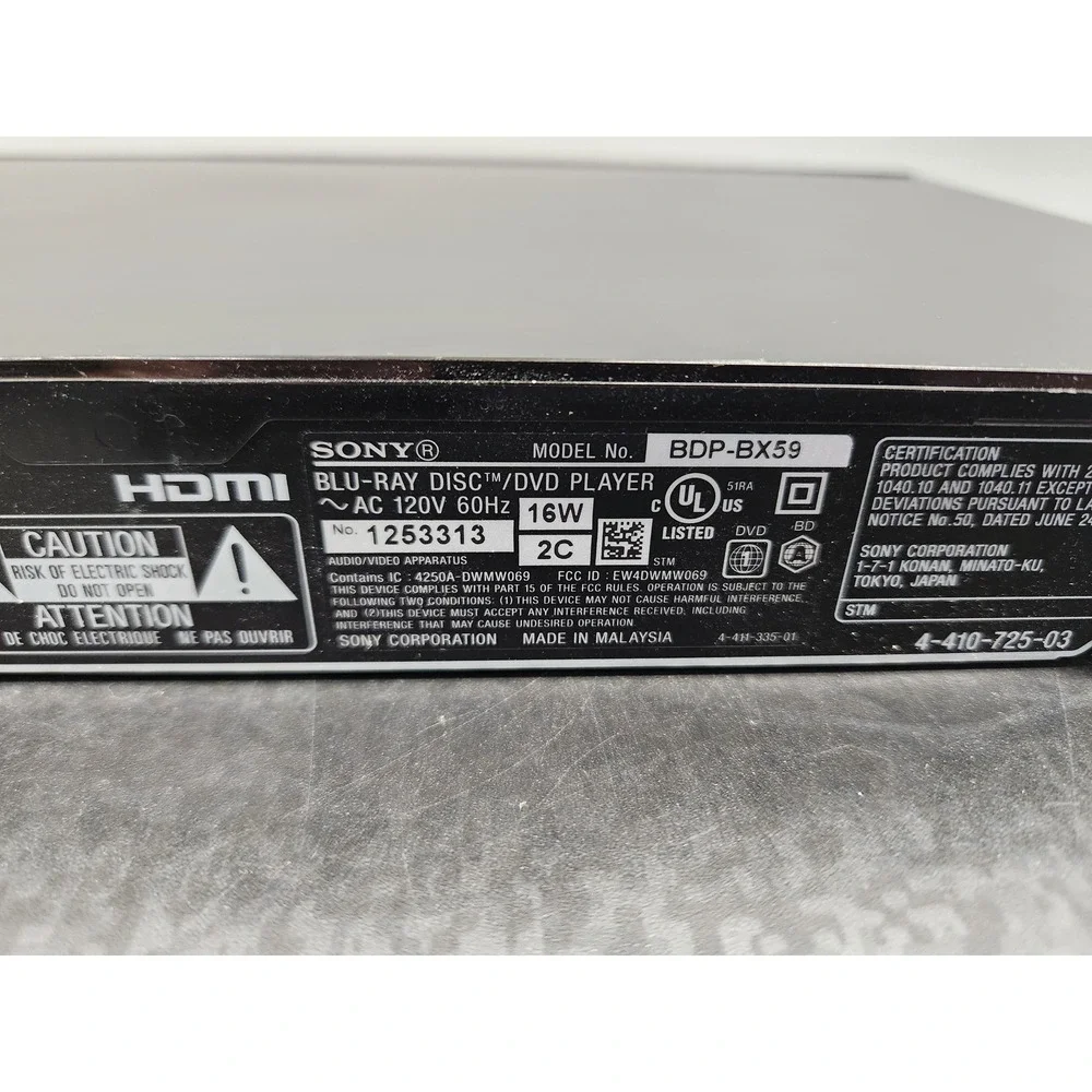 Sony Blu-ray DVD Player BDP-BX59 WiFi 3D Streaming w/ Remote Manual HDMI ~ G/VG